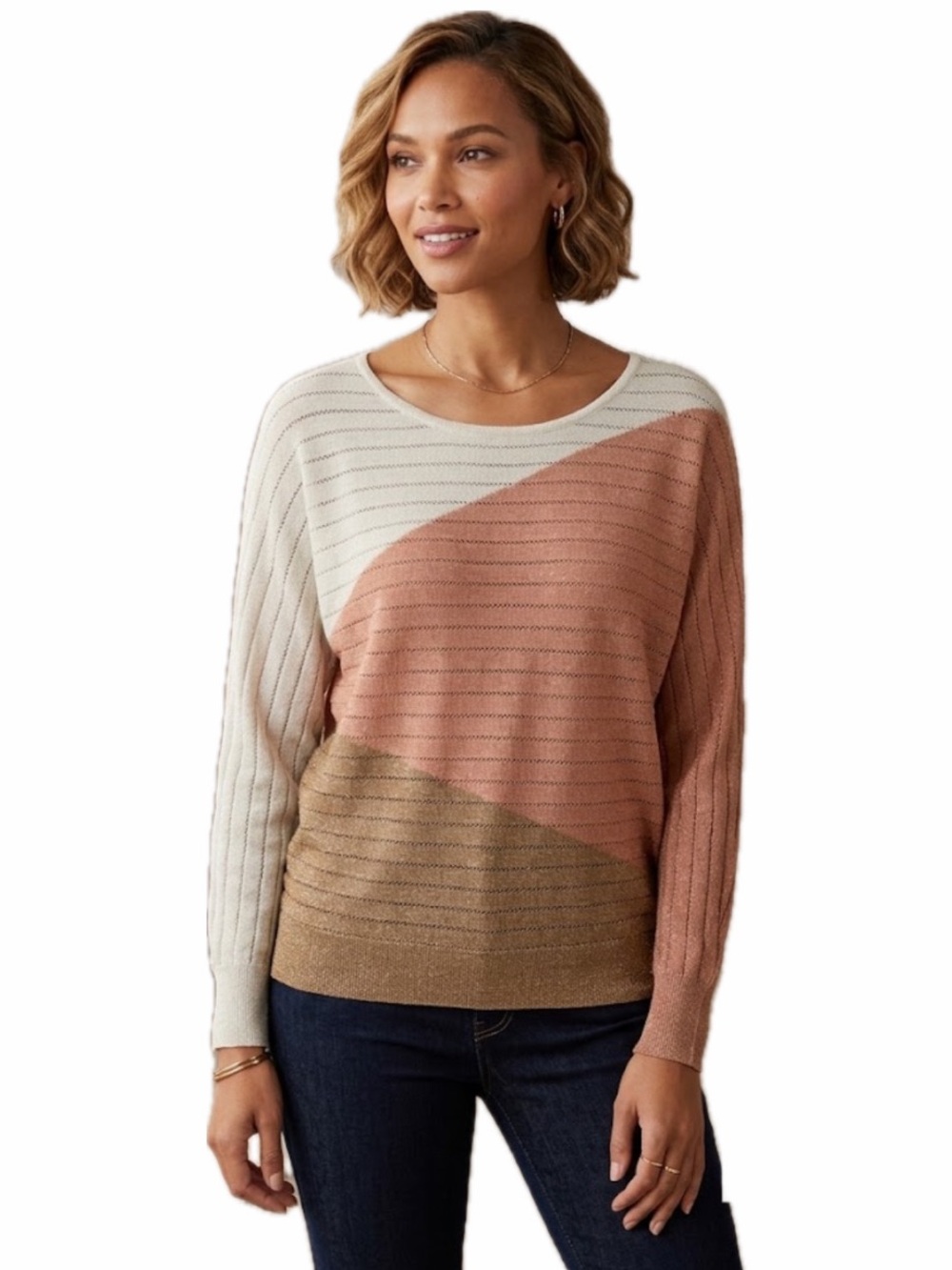 ADRIENNE VITTADINI WOMEN PXL SPARKLE COLOR BLOCK LONG SLEEVE SWEATER NIP